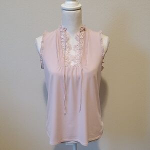 Express Light Pink Lace-Trim Tank Top